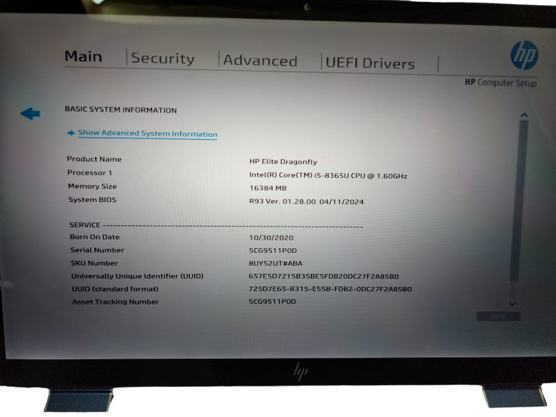 HP Dragonfly | i5-8365U @1.6GHz | 16GB DDR4 | 256GB SSD - READ  Lap200