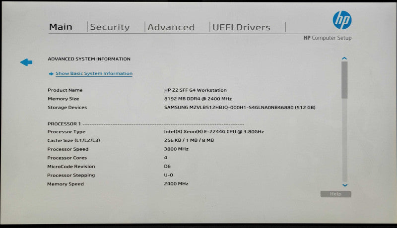 HP Z2 G4 SFF Workstation, Intel Xeon E-2144G 3.60GHz, 8GB RAM, 512GB NVMe Q