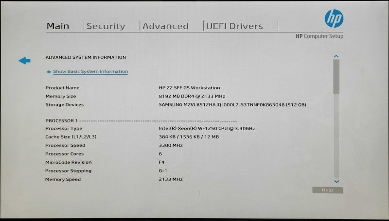 HP Z2 SFF G5 Workstation, Xeon W-1250 3.30GHz 6C, 8GB DDR4, 512GB NVMe Q