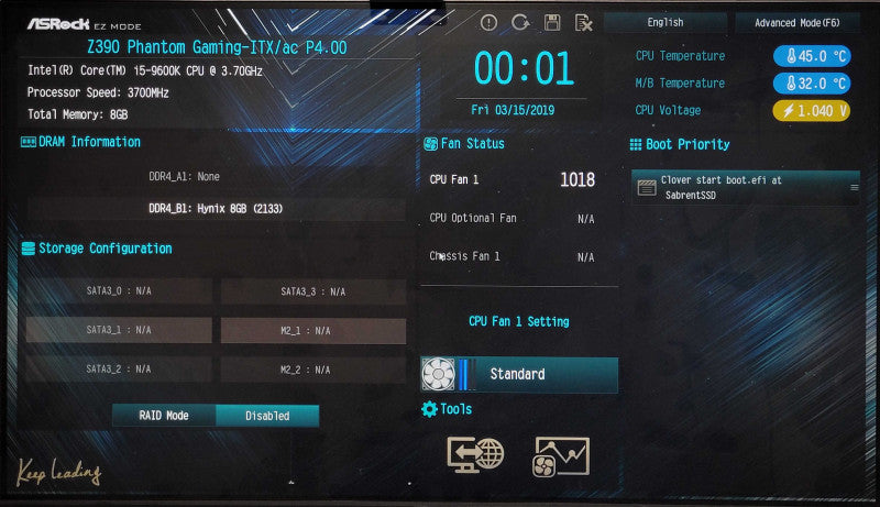 Custom PC, ASRock Z390 Phantom Gaming-ITX/ac, i5-9600K 3.70GHz, 8GB DDR4, No HDD