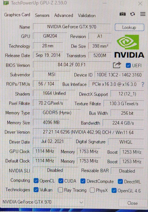 MSI GTX 970 GAMING 4G NVIDIA GeForce GTX 970 4GB GDDR5 Graphics Card _