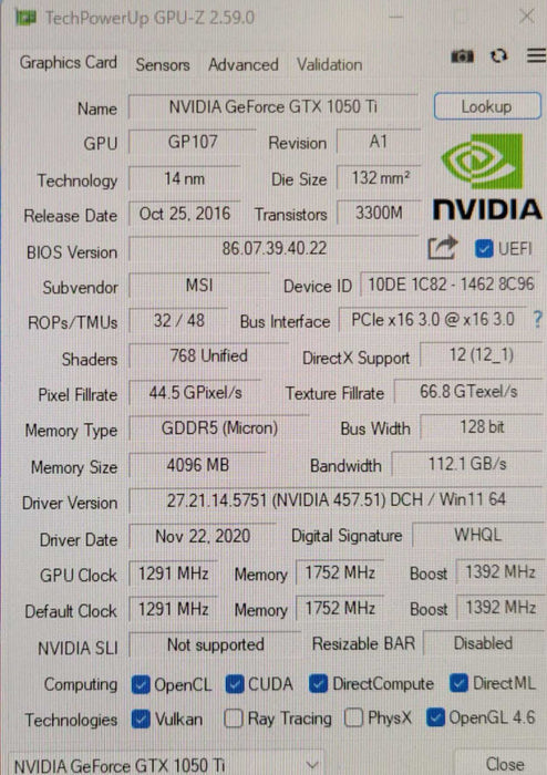 MSI GeForce GTX 1050 Ti 4GB LP GDDR5 Graphics Card GPU, Full Height Bracket _