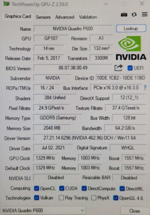 NVIDIA Quadro P600 | 2GB GDDR5 Graphics Card | 4x Mini DisplayPort _