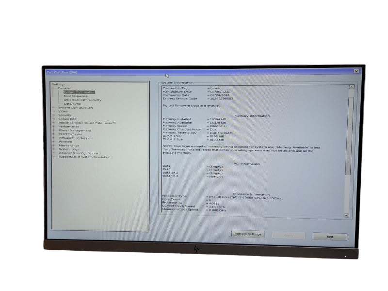 Dell OptiPlex 3080 SFF i5 - 10505 CPU @ 3.20GHz 16GB DDR4 Ram θ
