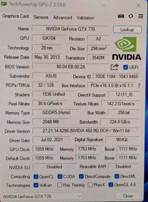 ASUS GTX 770 DirectCU II OC 2GB GDDR5 Graphics Card | 2x DVI, HDMI, DP