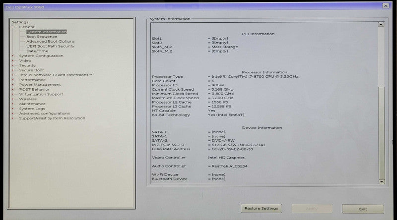 Dell Optiplex 3060 SFF, i7-8700 3.20GHz 6C, 16GB DDR4, 512GB NVMe