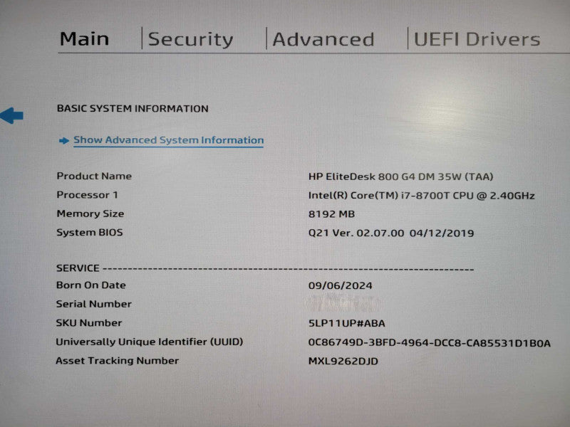 HP EliteDesk 800 G4 USFF, i7-8700T 2.40GHz , 8GB DDR4, 256GB NVMe !