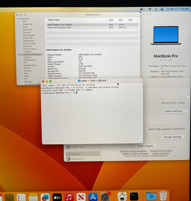Apple  MacBook Pro 16' 2019 i7-9750H Radeon Pro 5300M 16GB RAM 512SSD READ!