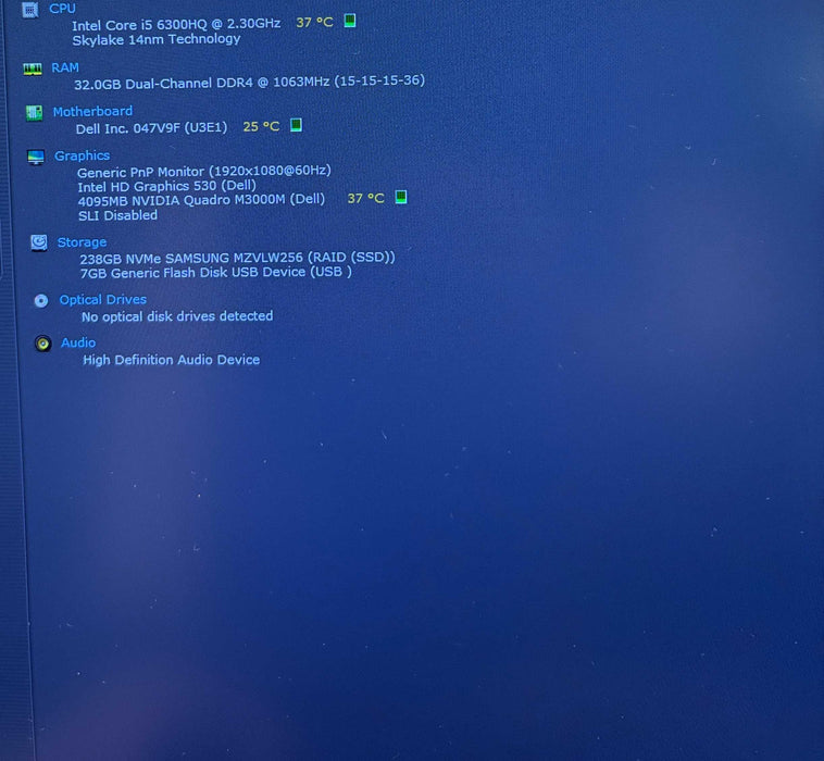 Dell Precision 7710 i5-6300HQ@2.3GHz QUADRO M3000M 4GB GPU 32GB RAM 256SSD  Lap200