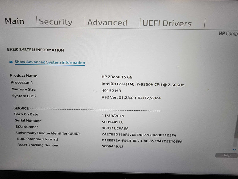 HP ZBook 15 G6 | i7-9850H @2.6GHz | 48GB DDR4 | 256GB SSD | Quadro T2000  Lap200