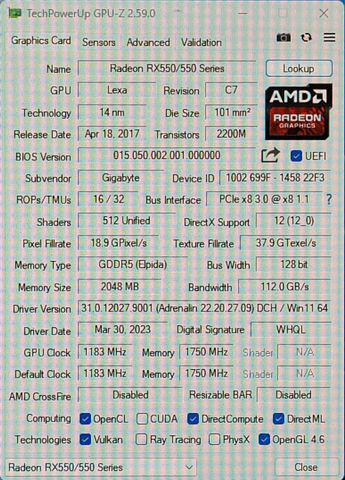 GIGABYTE Radeon RX 550 Gaming OC, 2GB GDDR5 Graphics Card