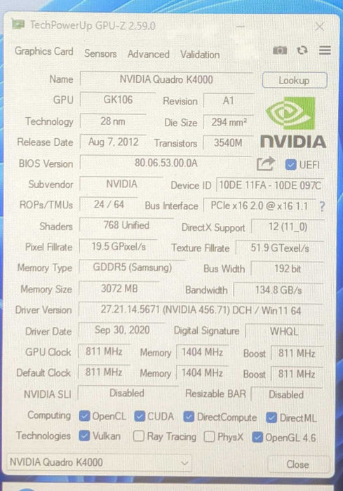 NVIDIA QUADRO K4000 | 3GB Graphics Card | 1x HDMI 1x DVI 1x Display Port