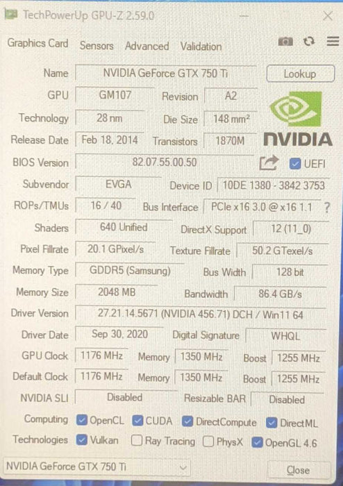 EVGA GeForce GTX 750 Ti | 2GB Graphics Card |  1x DVI 1x HDMI 1x Display Port