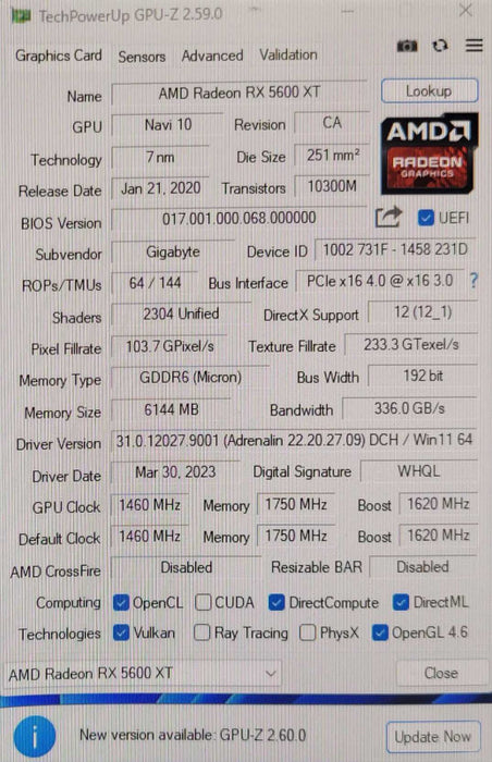 Gigabyte Radeon RX 5600 XT 6GB GDDR6 Graphics Card - HDMI, DisplayPort _