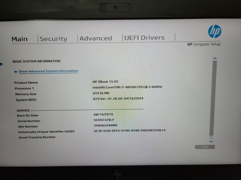 HP ZBook 15 G5 | i7-8850H @2.6GHz | 64GB DDR4 | 256GB SSD | Quadro P2000  Lap200