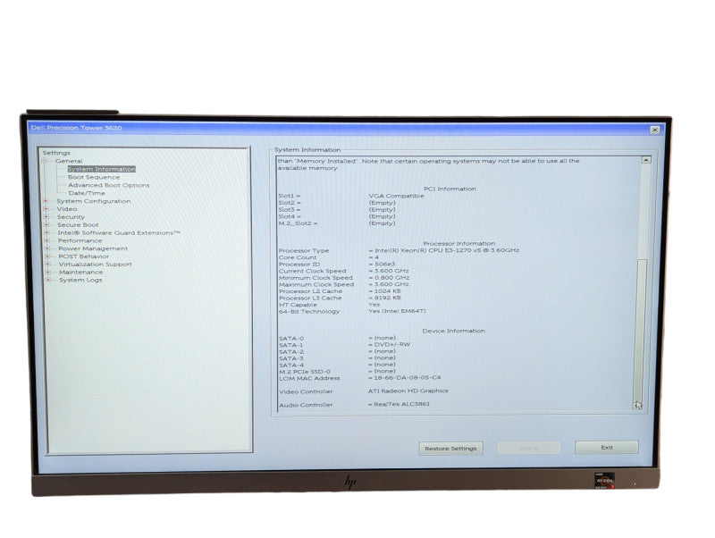 DELL Precision Tower 3620 Intel Xeon E3-1270 v5 @ 3.60Ghz 16GB RAM  -