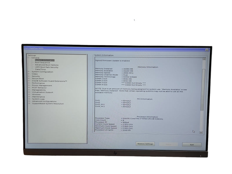 Dell Optiplex 5070 SFF Intel i7- 9700 CPU @ 3.00GHz 16GB DDR4 Ram Qθ