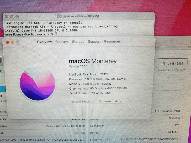 Apple Macbook Air 2017 13" 2-Core i5-5350U @ 1.8GHz 8GB DDR3 256GB SSD (