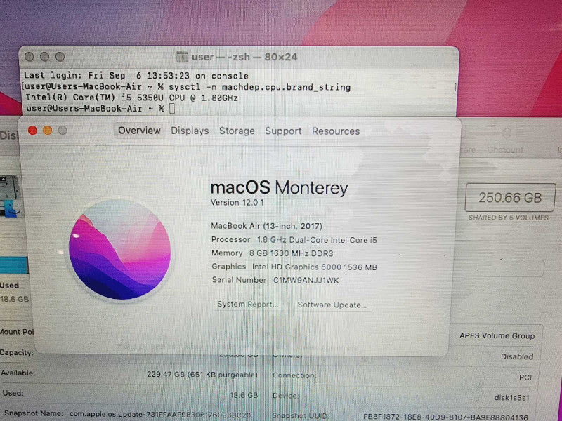 Apple Macbook Air 2017 13" 2-Core i5-5350U @ 1.8GHz 8GB DDR3 256GB SSD (