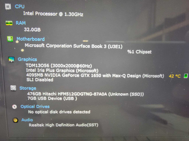 MS Surface Book 3 1900 | i7-1065G7 @1.3GHz | 32GB DDR4 | 512GB SSD
