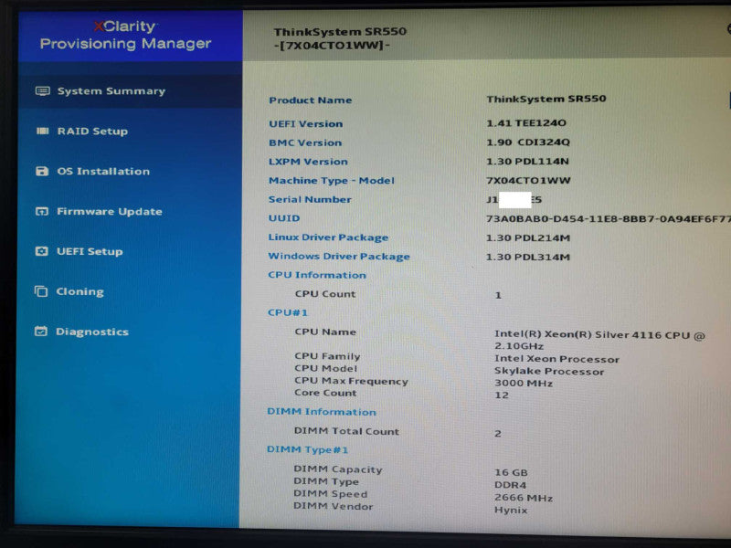 Lenovo ThinkSystem SR550  1x Xeon Silver 4116 2.1GHz 32GB DDR4, 930-16i 4Gb _