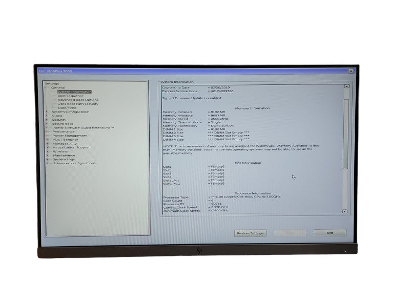 Dell Optiplex 7060 Mini Tower i5 - 8500 CPU @ 3.00GHz 8GB DDR4 Ram Qθ