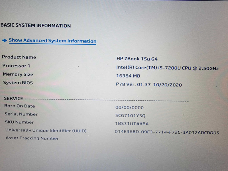 HP ZBook 15u G4 15.6" | i5-7200U @2.5GHz | 16GB DDR4 | No Hard Drive  BudLap