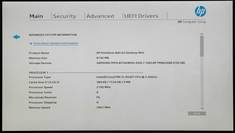 HP EliteDesk 800 G5 USFF, i5-9500T 2.20GHz 6C, 8GB DDR4, 256GB NVMe, WiFi, PWR
