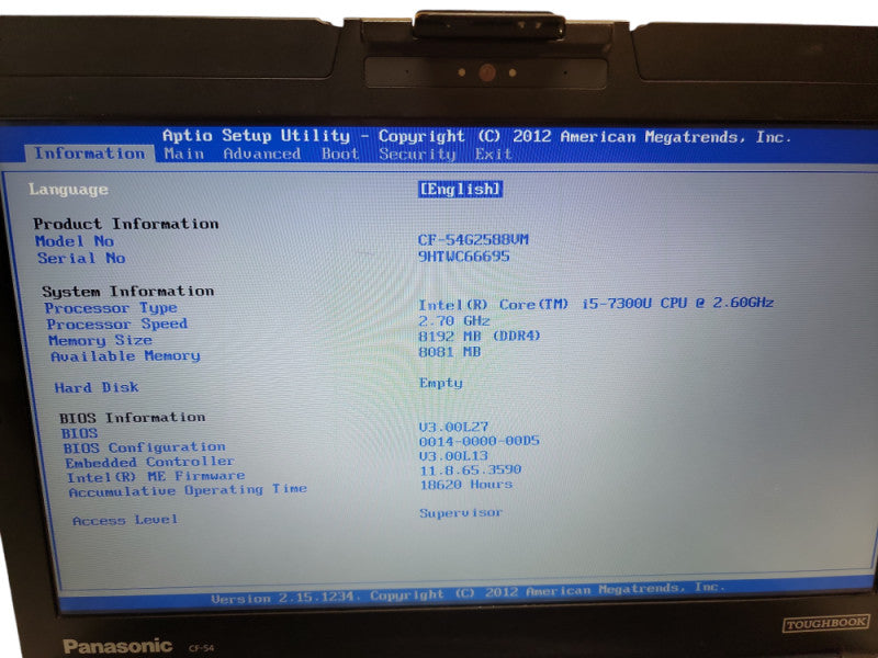 Panasonic Toughbook CF-54 | i5-7300U @2.6GHz | 8GB DDR4 | No Hard Drive  Lap200