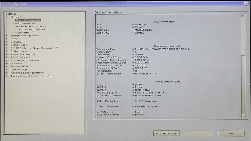 Dell OptiPlex 3060 SFF, i7-8700 3.20GHz 6C, 16GB DDR4, 512GB NVMe
