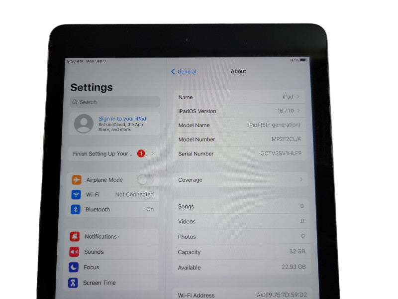 Apple iPad 5th Gen - 32GB - Gray (*