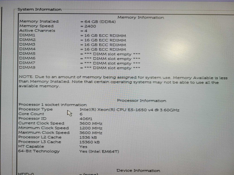 Dell Precision T5810 - Xeon E5-1650 v4 3.6GHz 6C 64GB RAM,  NO HDD/GPU !