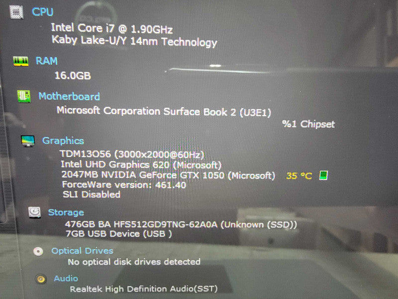 MS Surface Book 2 1832 | i7-8650U @1.9GHz | 16GB DDR4 | 512GB SSD | GTX1050  Lap200