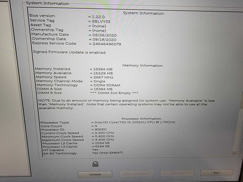 Dell Latitude 5410 | i5-10310U @1.7GHz | 16GB DDR4 | No Hard Drive - READ  Lap200