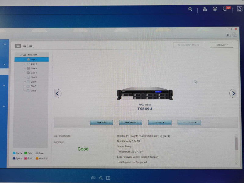 QNAP TS-869U-RP 8-Bay Network Attached Storage w/ 3x 4TB HDDs, 2x PSU, READ _