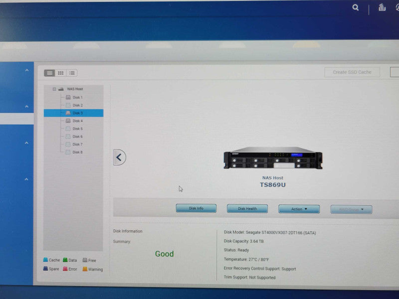 QNAP TS-869U-RP 8-Bay Network Attached Storage w/ 3x 4TB HDDs, 2x PSU, READ _