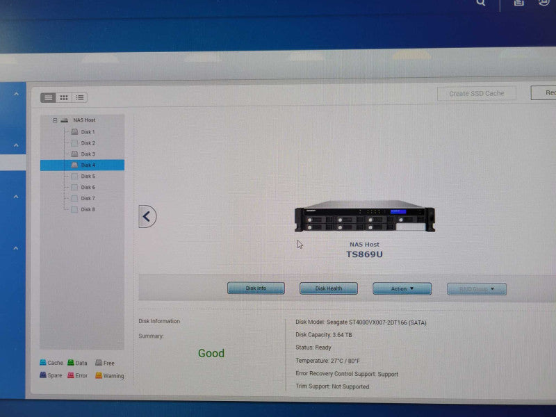 QNAP TS-869U-RP 8-Bay Network Attached Storage w/ 3x 4TB HDDs, 2x PSU, READ _