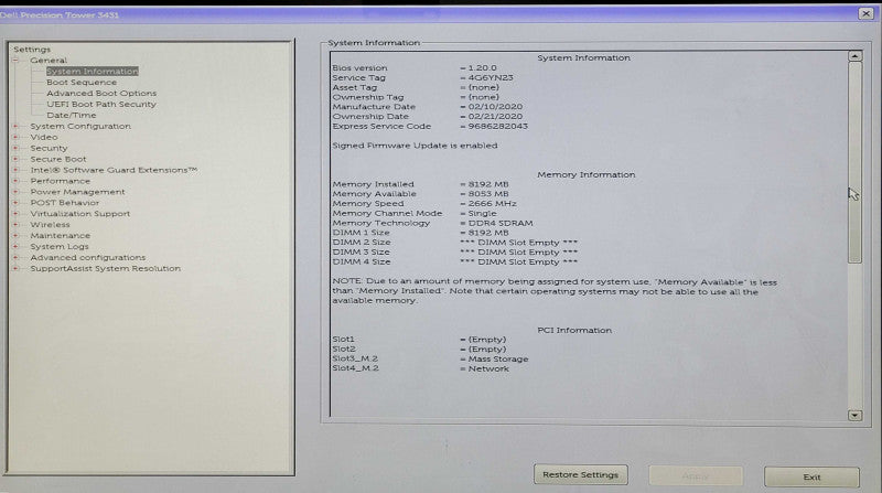 Dell Precision Tower 3431 SFF, i5-9500 3.00GHz 6C, 8GB DDR4, 256GB NVMe, WiFi