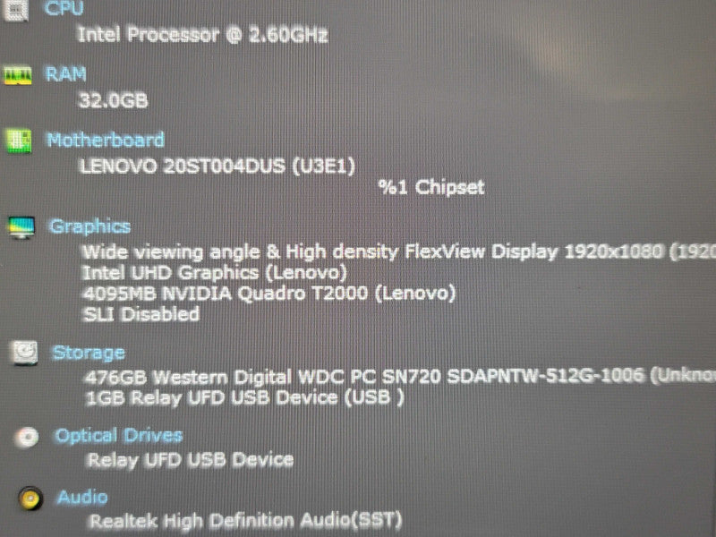 Lenovo ThinkPad P15| i7-10750H| 32GB DDR4| Quadro T2000| 512GB NVMe  β Lap200