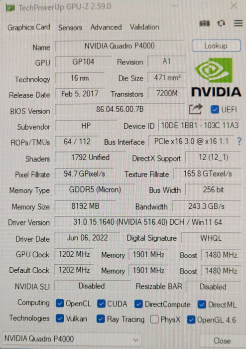 Dell Nvidia 8GB Quadro P4000 GDDR5 Graphics Card, 4x DP Ports _