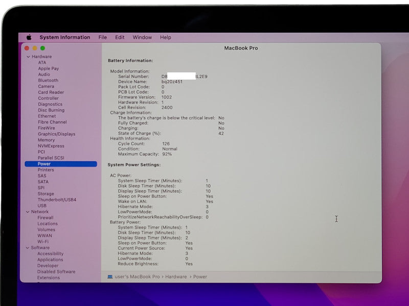 Apple Macbook Pro 2020 13" M1 Chip 8GB RAM 256GB SSD, 126 Cycle count _