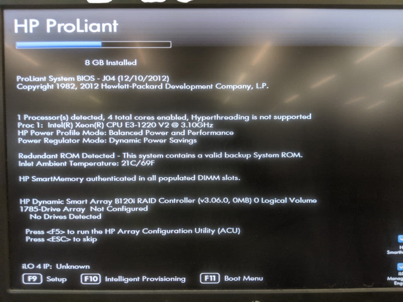 HP ProLiant ML310e Gen8 - Xeon E3-1220 v2 | 8GB DDR3 | No HDD | B120I RAID