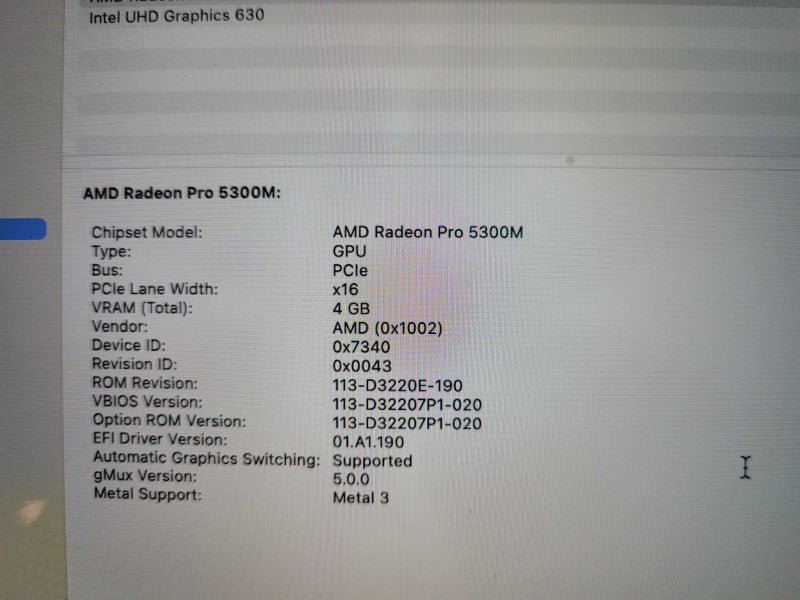 Apple Macbook Pro 2019 16" 6-Core i7-9750H @ 2.6GHz 16GB DDR4 512GB SSD Radeon Pro 5300M 4GB
