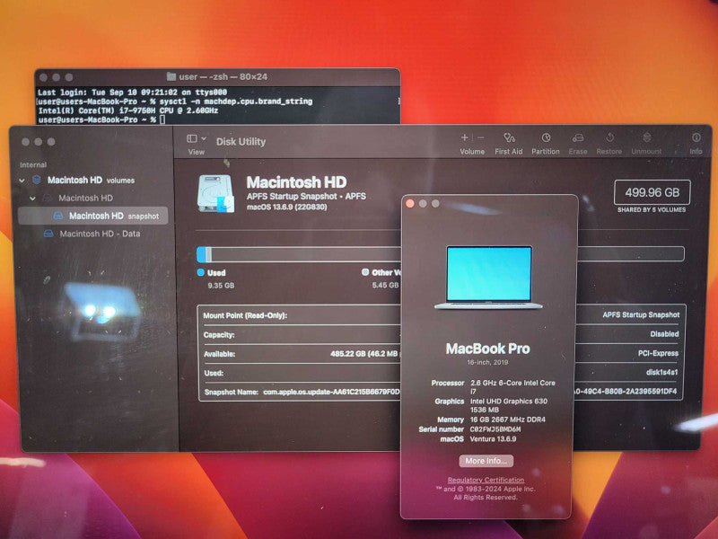 Apple Macbook Pro 2019 16" 6-Core i7-9750H @ 2.6GHz 16GB DDR4 500GB SSD Radeon Pro 5300M 4GB !