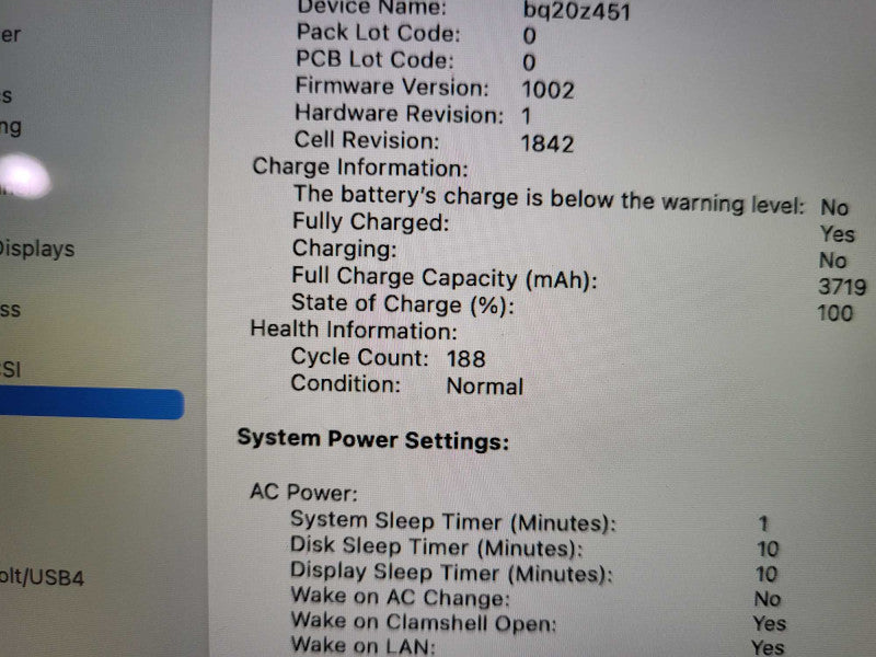 Apple MacBook Air 2020 13" i3-1000NG4 CPU 8GB RAM 128GB SSD 188 Cycle Count No Charger $