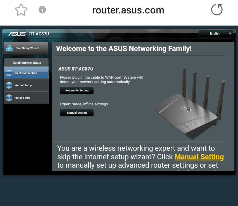 ASUS RT-AC87U AC2400 4x4 Dual Band Wireless Wi-Fi Gigabit Router 2.4GHz 5.0GH W/ Power Adapter