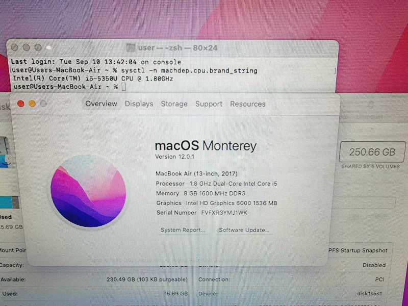 Apple Macbook Air 2017 13" 2-Core i5-5350U @ 1.8GHz 8GB DDR3 250GB SSD (