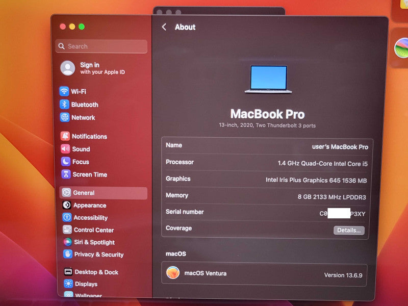 Macbook Pro 2020 13" 2x thunderbolt 3 port I5-8257U 1.4GHz 8GB RAM 250GB SSD  _