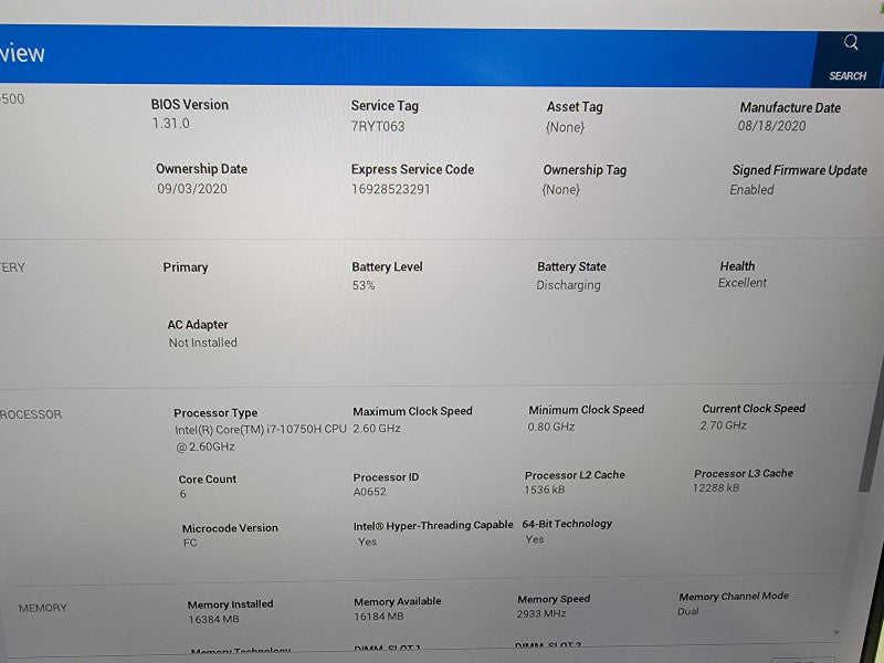 Dell XPS 15 9500 | i7-10750H @2.6GHz | 16GB DDR4 | 512GB SSD | GTX 1650ti  Lap200