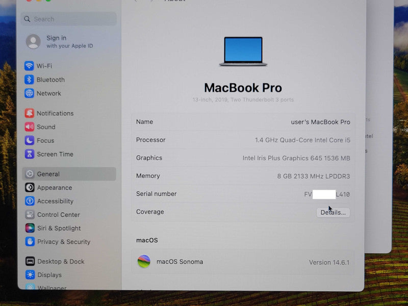 Macbook Pro 2019 13" 2x thunderbolt 3 port I5-8257U 1.4GHz 8GB RAM 250GB SSD _